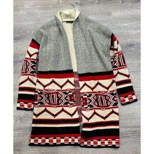 Maxsport Sweater Womens Medium Gray Red Acrylic Aztec Boho Tunic Cardigan